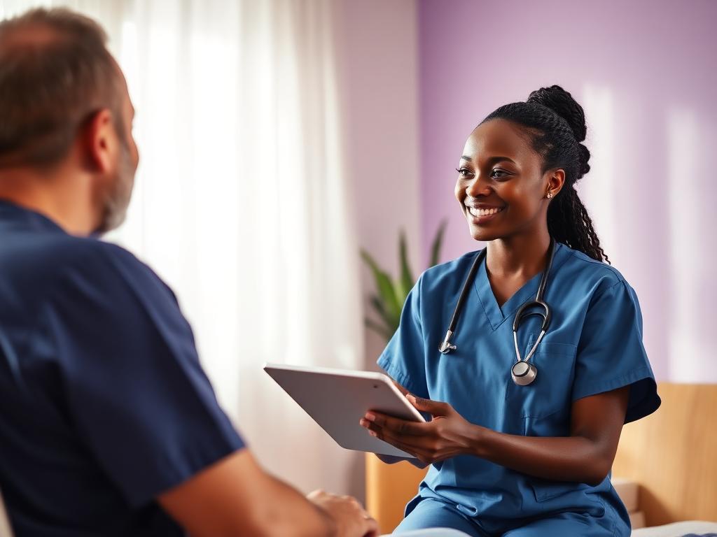 Care professional with client